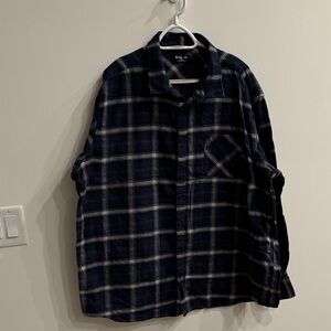 Navy and White Plaid Button-Down Shirt